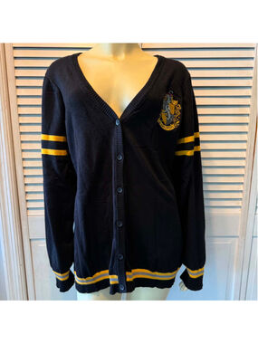 Women's Wizarding World Hufflepuff Cardigan Sweater XXL Black Yellow